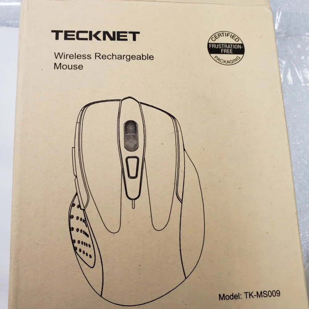 TECKNET Wireless Mouse (2.4G) USB Black for PC MAC. TK-MS009 Rechargeable.